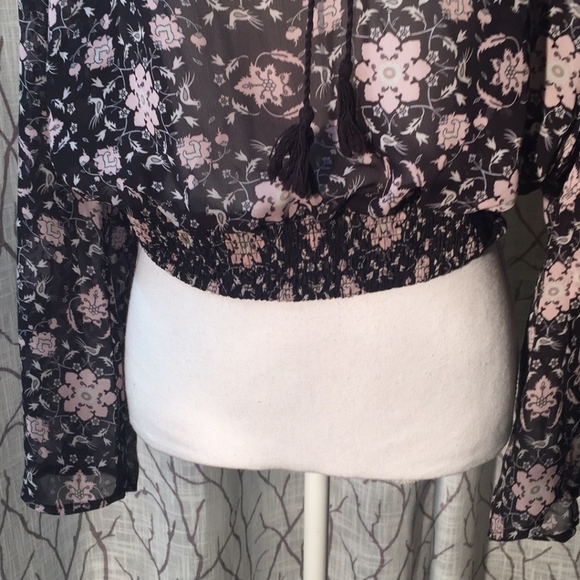 Love Fire sheer floral crop top blouse - Picture 3 of 6